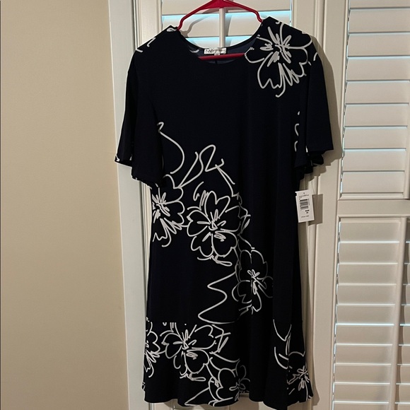 Neiman Marcus Black Dress with White Floral Design - Picture 1 of 6